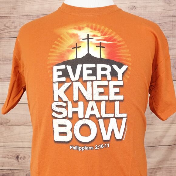 Every Knee Shall Bow Shirt Large Christian Cross Bible Verse Jesus Tee - Picture 1 of 8